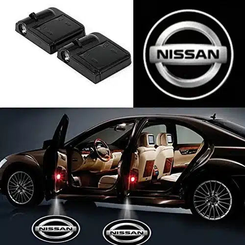 2x Projecteurs LED de Portière Logo Nissan Sans Fil – 2 Pièces - vue de face - Becquet Voiture
