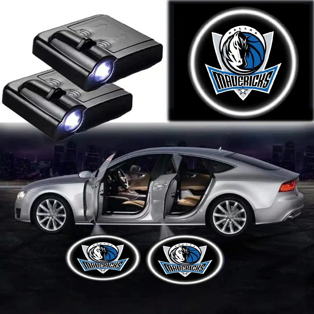 2X Projecteurs LED Logo Dallas Mavericks pour Porte de Voiture - vue de face - Becquet Voiture