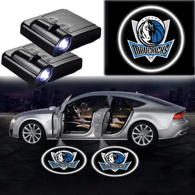 2X Projecteurs LED Logo Dallas Mavericks pour Porte de Voiture - vue de face - Becquet Voiture