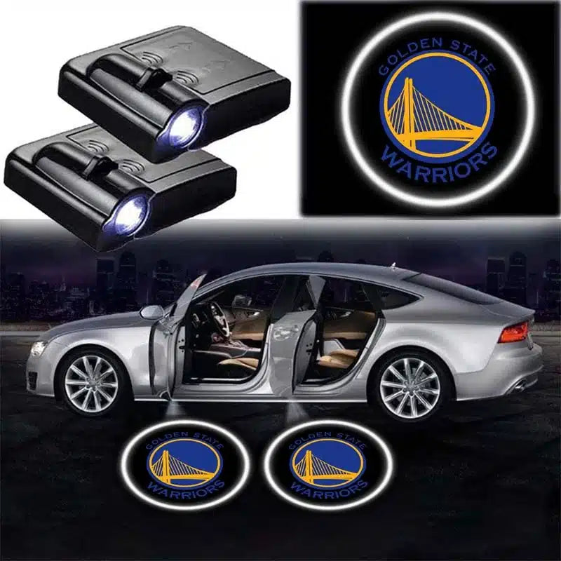 2x Projecteurs LED Logo NBA Golden State Warriors pour Portes - vue de face - Becquet Voiture