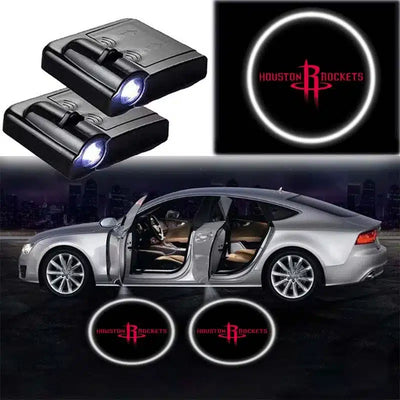 2X Projecteurs LED Porte Houston Rockets - Logo Projeté Sans Fil - vue de face - Becquet Voiture
