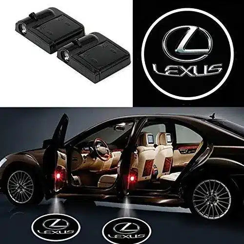 2X projecteurs LED pour portes de voiture Lexus logo projeté - vue de face - Becquet Voiture