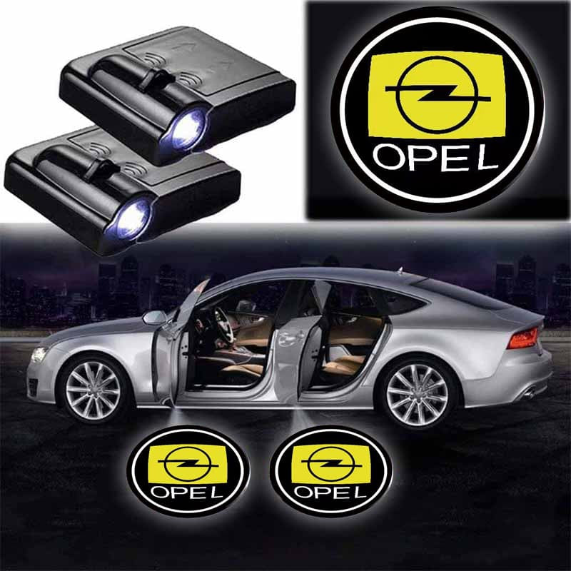 2X Projecteurs LED Sans Fil Logo Opel pour Portières Voiture - vue de face - Becquet Voiture