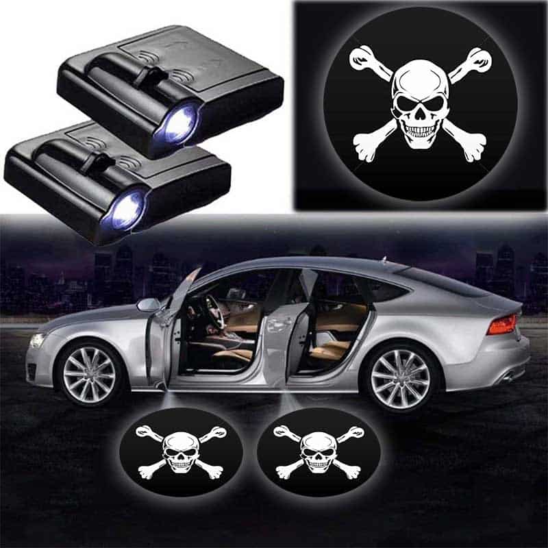 2X Projecteurs LED Tête de Mort pour Portes de Voiture - vue de face - Becquet Voiture