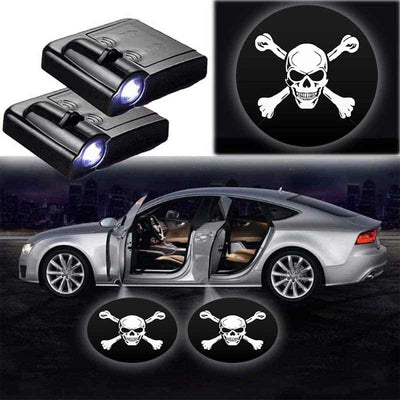 2X Projecteurs LED Tête de Mort pour Portes de Voiture - vue de face - Becquet Voiture