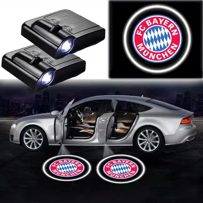 2x Projecteurs Porte LED Logo Bayern Munich pour Voiture - vue de face - Becquet Voiture