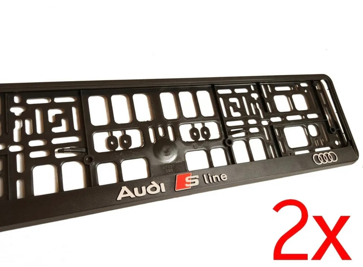 2x Supports de Plaque Audi S-Line Noir - vue de face - Becquet Voiture