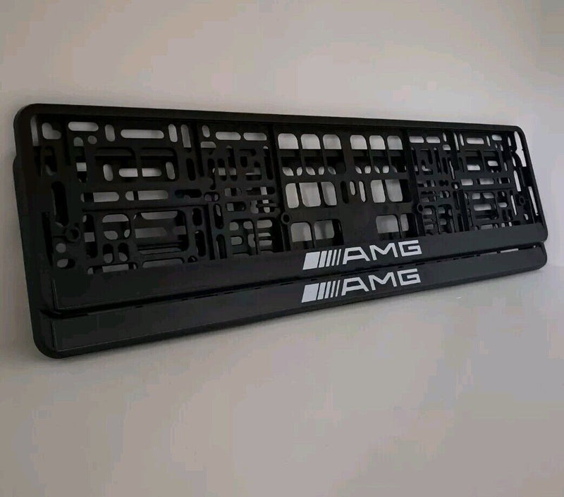 2x Mercedes-AMG License Plate Holders - three-quarter view - Becquet Voiture