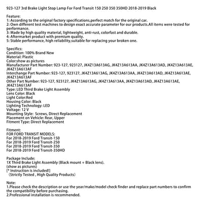 3e Feu Stop LED Ford Transit 350HD 2018-2019 Noir - installé sur véhicule - Becquet Voiture