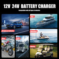 Chargeur de Batterie Voiture FOXSUR 12V 24V 25A avec Fonction Booster
