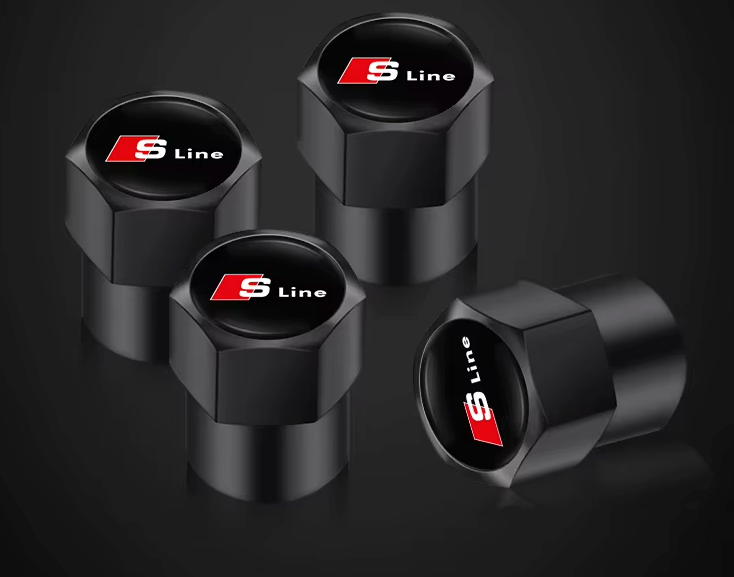 4x Bouchons de Valve Audi S-line Noir - vue de face - Becquet Voiture