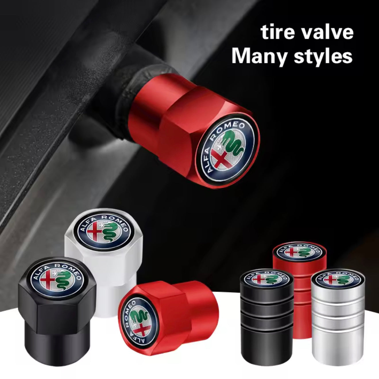 4x Bouchons de valves Alfa Romeo Noir - vue de face - Becquet Voiture