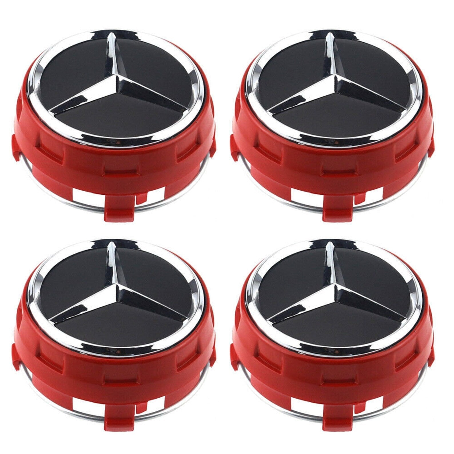 4x Caches Jantes Mercedes AMG - Rouge 75mm - vue de face - Becquet Voiture