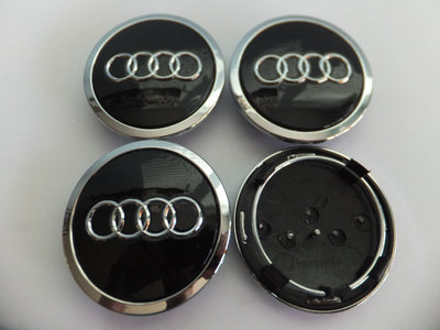 4x Centres de Roues Audi Noir Brillant 68mm Chrome - vue de face - Becquet Voiture