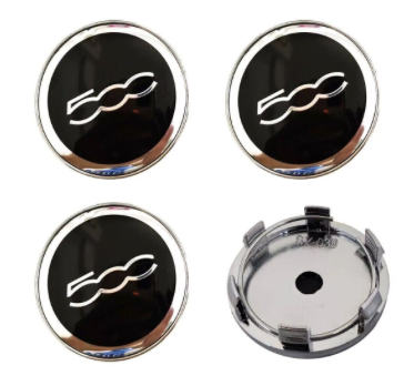 4x Centres de Roues Fiat 500 Noir Chrome 60mm - vue de face - Becquet Voiture