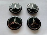 4x Mercedes Wheel Centers Black & Silver 60mm - rear view - Becquet Voiture