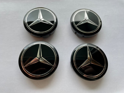 4x Centres de Roues Mercedes Noir & Gris 60mm - vue arrière - Becquet Voiture