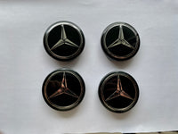 4x Mercedes Wheel Centers Black & Silver 60mm - side view - Becquet Voiture