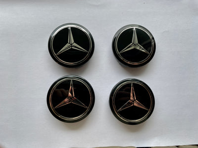 4x Centres de Roues Mercedes Noir & Gris 60mm - vue de profil - Becquet Voiture