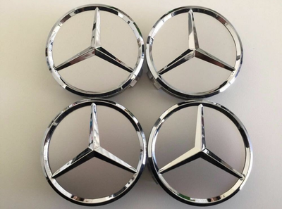 4x Centres de Roues Mercedes Silver 75mm - vue de face - Becquet Voiture