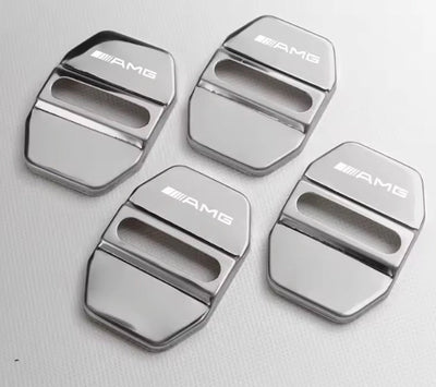4x Couvercles de Serrure de Porte AMG Noir Brillant Chrome - vue de profil - Becquet Voiture