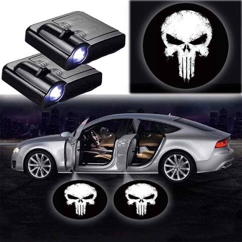 Projecteurs LED portière crâne noir pour voiture, kit 2 pièces