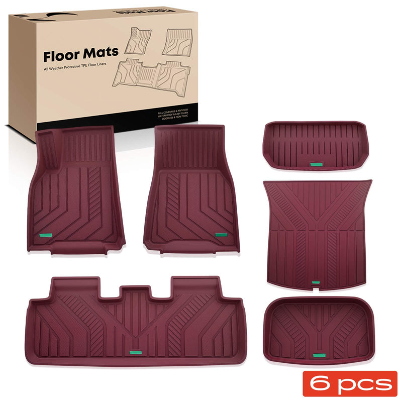 Tapis de Sol Tesla Model Y 2020-2023 TPE Frankberg 6 Pièces Rouge