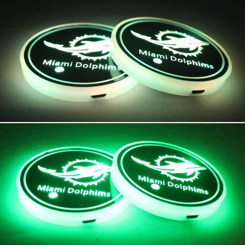 Lot 2 LED sous-verres porte-gobelet Miami Dolphins RGB