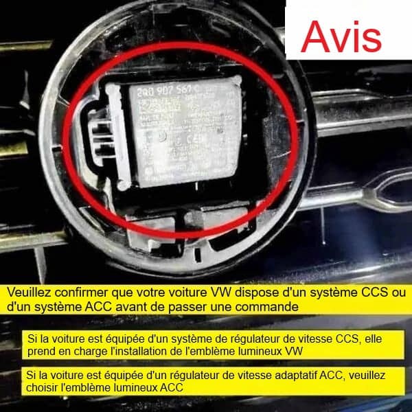 Emblème Lumineux Volkswagen LED 137 147 155mm ACC Étanche