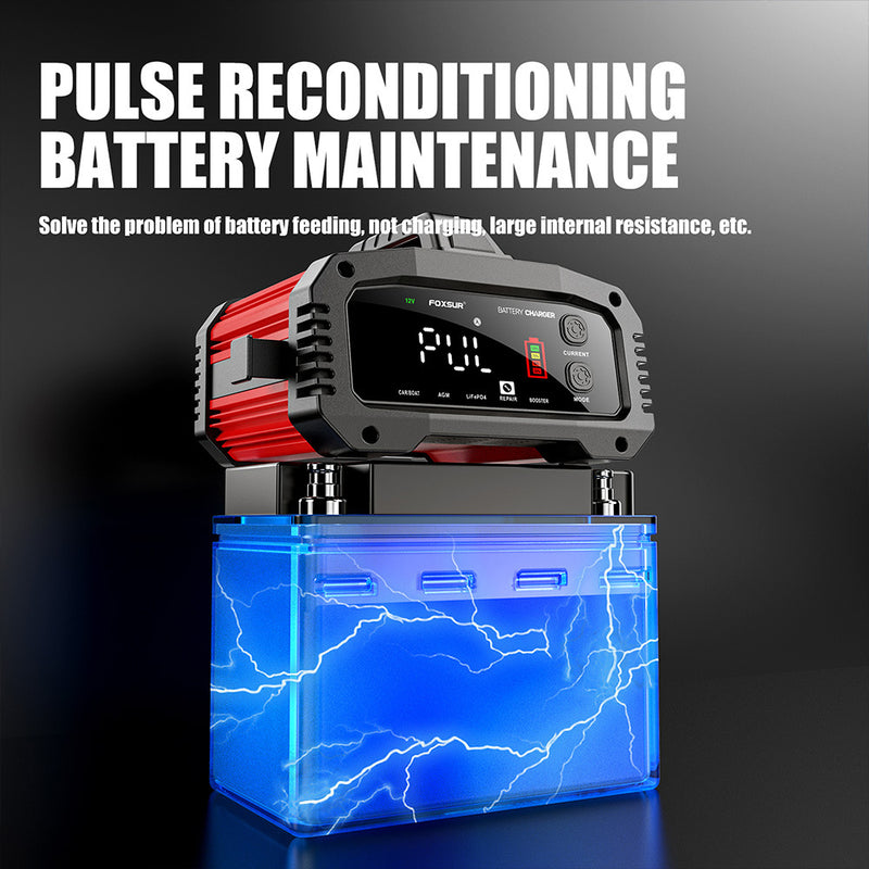 Chargeur de Batterie Voiture FOXSUR 12V 24V 25A avec Fonction Booster