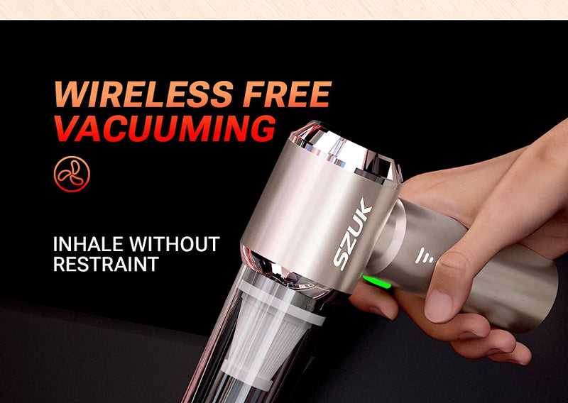Aspirateur de Voiture Sans Fil SZUK Max 4 en 1 Aspire Souffle et Gonfle Rechargeable USB-C