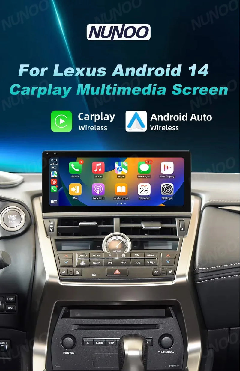 Autoradio CarPlay Android Auto Lexus NX 200 300 2014-2017 Écran 10,25 Pouces Android 14 DSP 4G