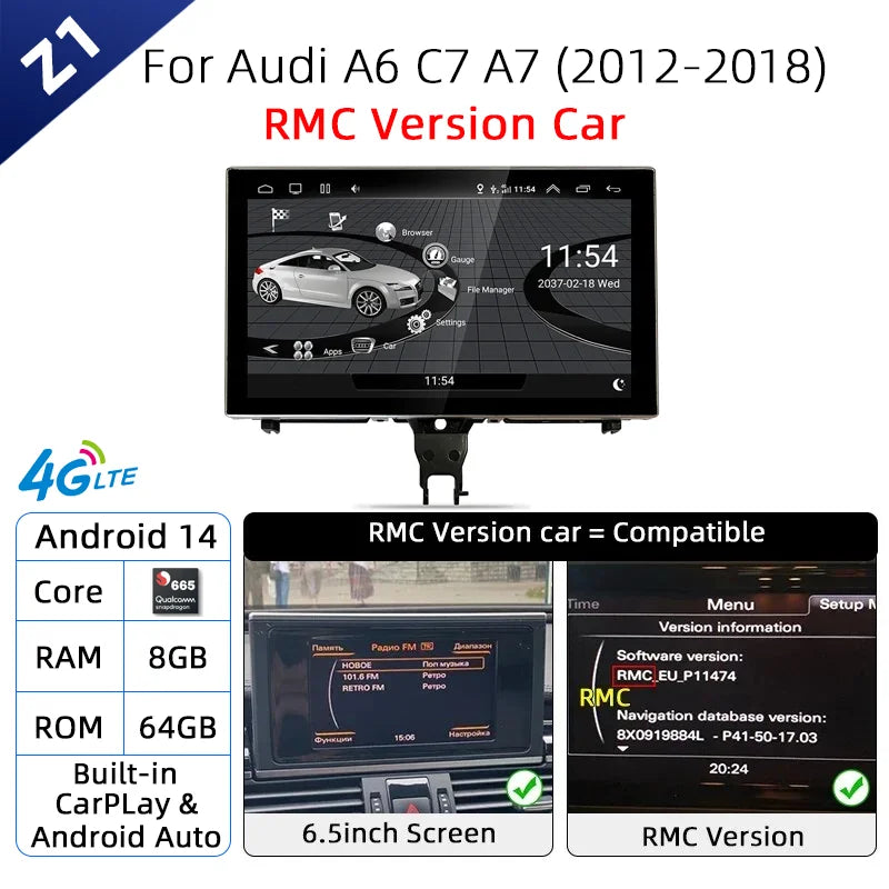 Autoradio Audi A6 A7 C7 CarPlay Android Auto 2012-2018 — vue d'ensemble