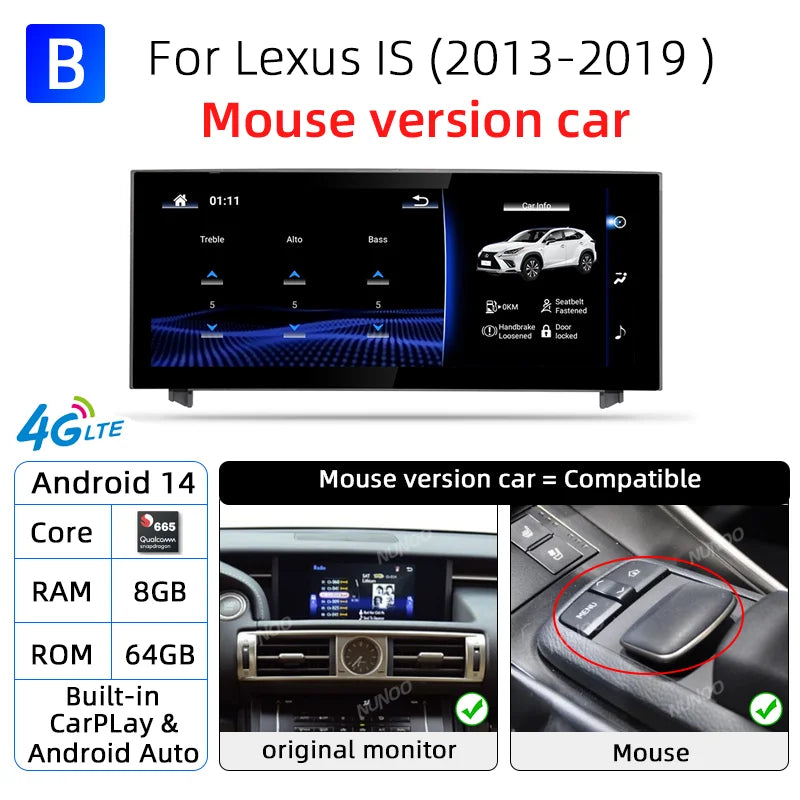 Autoradio Sans Fil CarPlay Android Auto Lexus IS 2013-2017 Écran 10,25 Pouces GPS 4G DSP