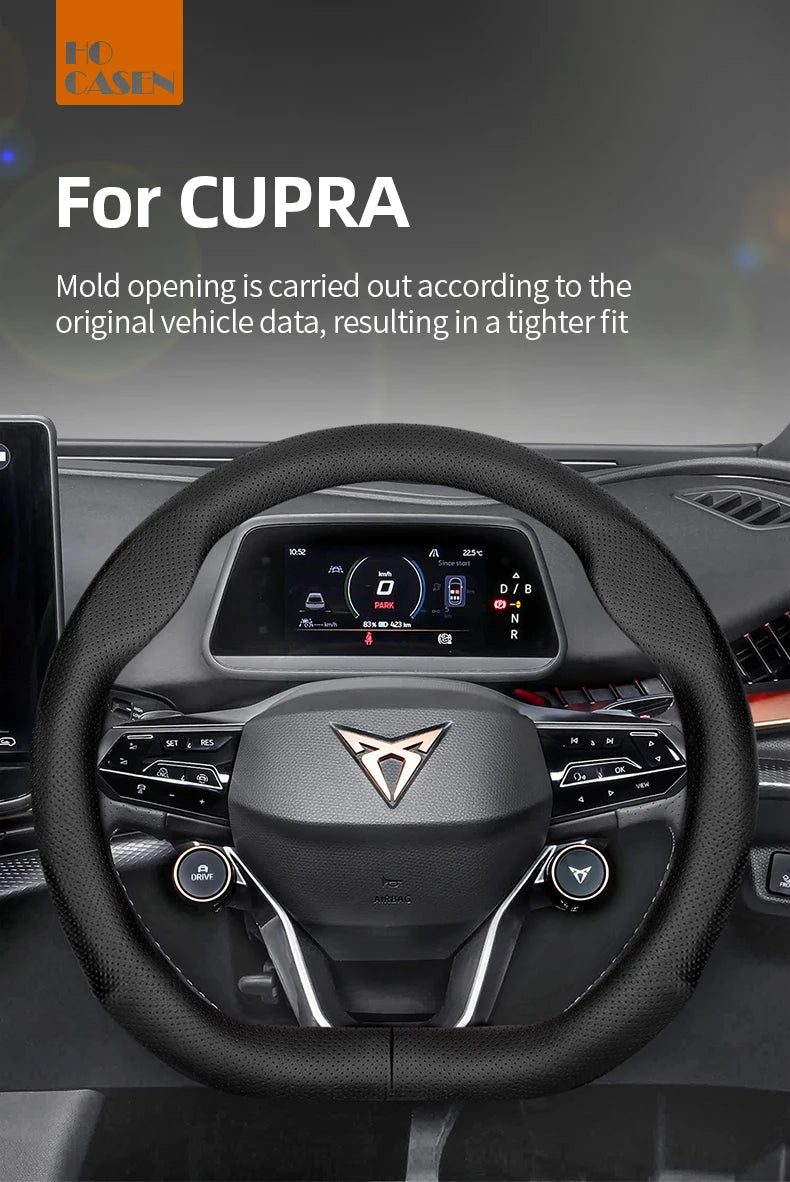 Couvre Volant Cupra Formentor, Leon Sportstourer, Born, Ateca, Tavascan, Terramar en Cuir Perforé, Forme en D