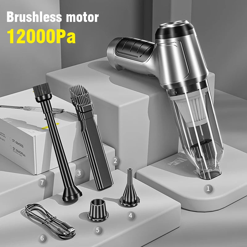 Aspirateur de Voiture Sans Fil 120 W Moteur Sans Balais Batterie 6000 mAh Souffle avec Accessoires