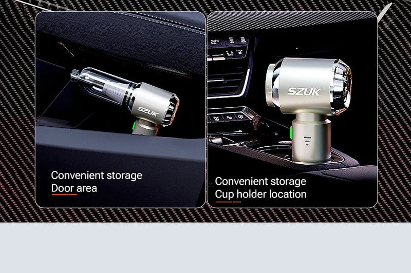 Aspirateur de Voiture Sans Fil SZUK Max 4 en 1 Aspire Souffle et Gonfle Rechargeable USB-C