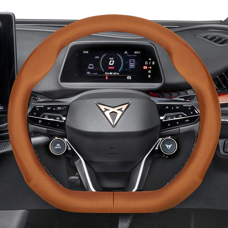 Couvre Volant Cupra Formentor, Leon Sportstourer, Born, Ateca, Tavascan, Terramar en Cuir Perforé, Forme en D