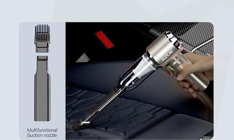 Aspirateur de Voiture Sans Fil SZUK Max 4 en 1 Aspire Souffle et Gonfle Rechargeable USB-C