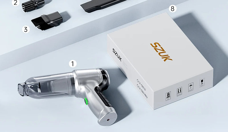 Aspirateur de Voiture SZUK Sans Fil Pro 15000 Pa ou Basic 6000 Pa Souffle et Gonfle USB-C