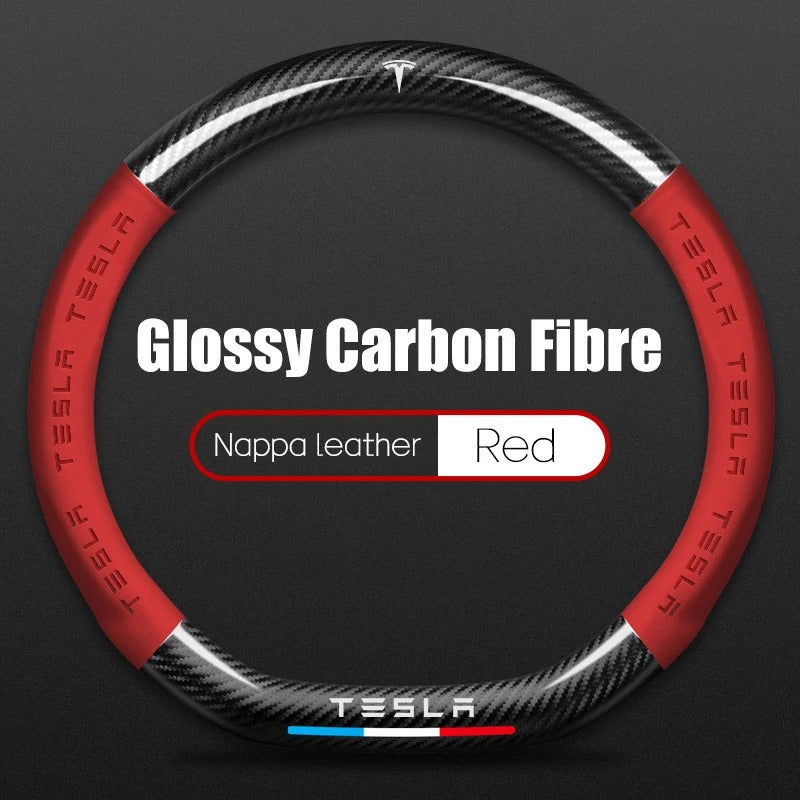 Couvre volant Tesla Cuir et Fibre de Carbone