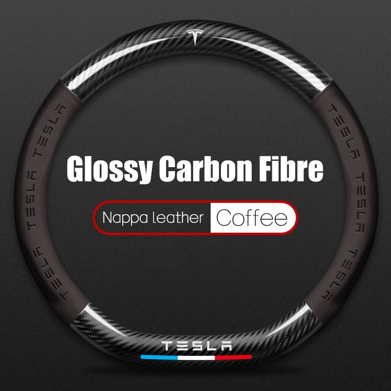 Couvre volant Tesla Cuir et Fibre de Carbone