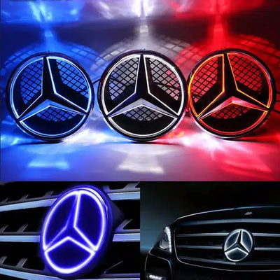 Emblème Lumineux Mercedes LED Calandre 18,5cm 12V Bleu Rouge Blanc