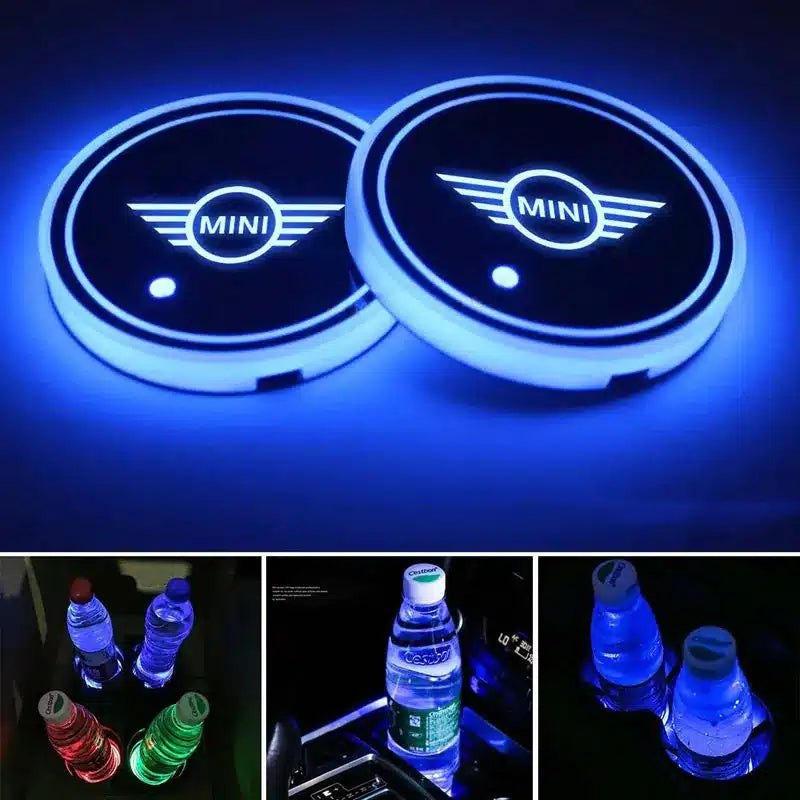 Porte-Gobelet LED Mini Cooper 7 Couleurs Rechargeable Kit 2