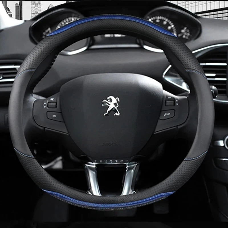 Couvre Volant Peugeot 208 308 2008 Forme D Cuir Bandes Laquées