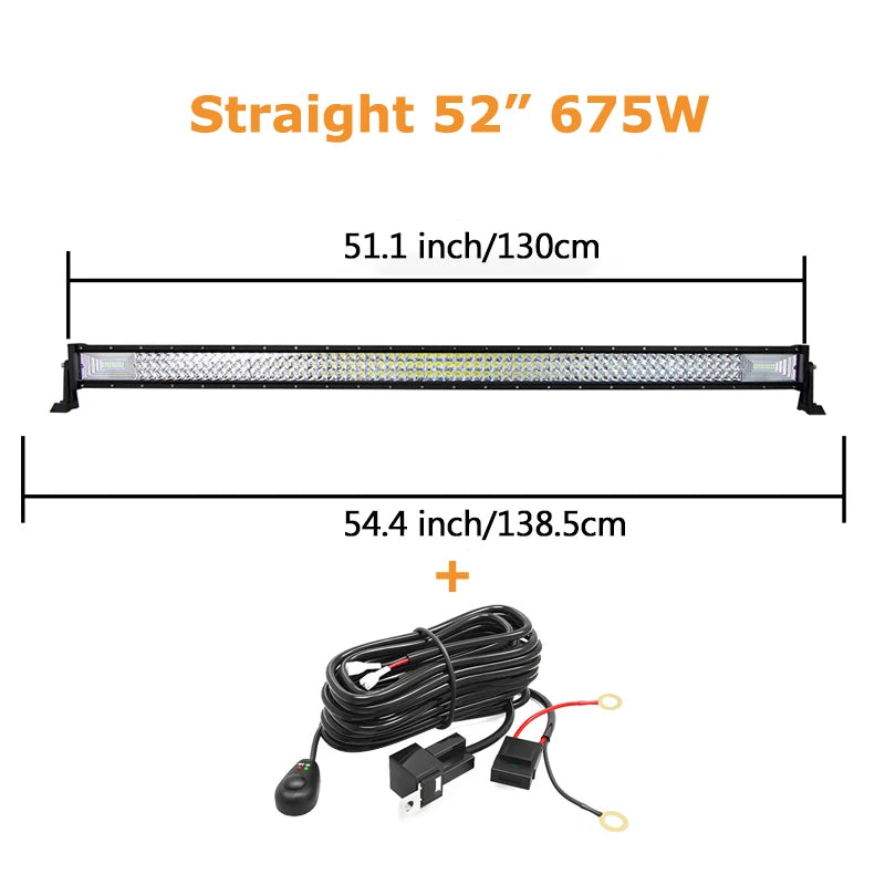 Barre LED Tout-Terrain 3 Rangées 7D 21 à 52 Pouces 270 à 675 W 12V 24V