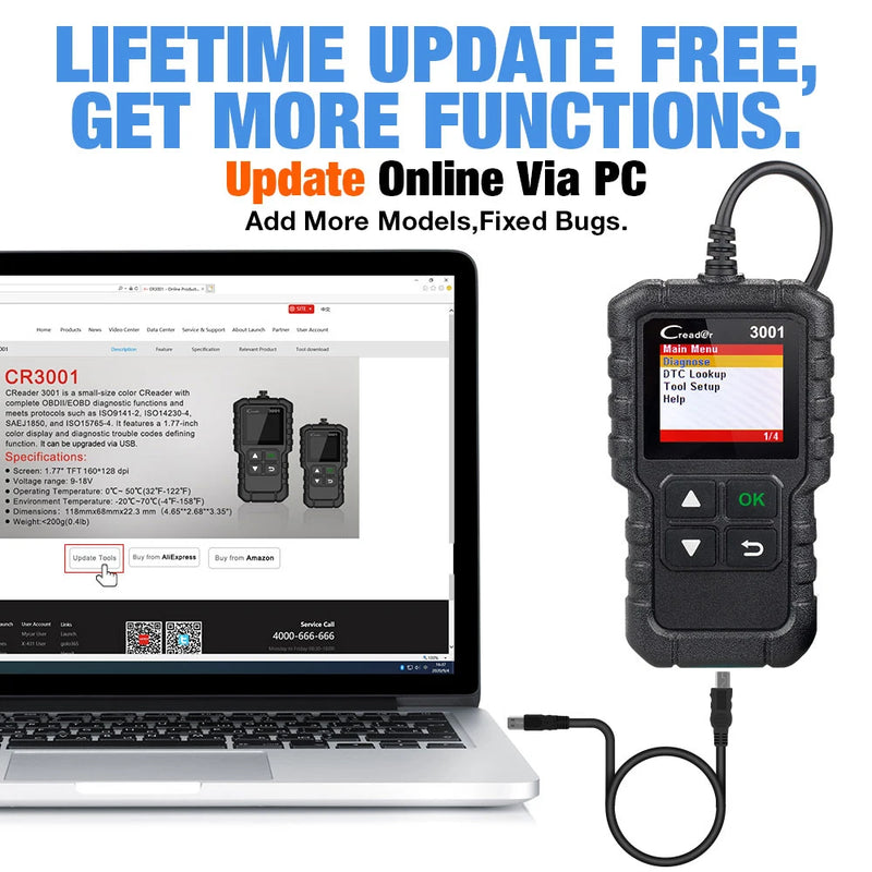 OBD2-Scanner LAUNCH Creader CR3001 Farbdisplay