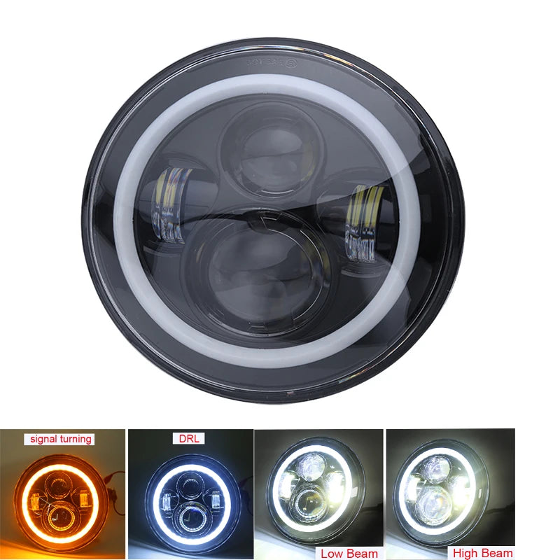 Phare Rond LED 7 Pouces Land Rover Defender Lada Niva Uaz Hunter 4x4 Anneau Halo Feu de Route Unité
