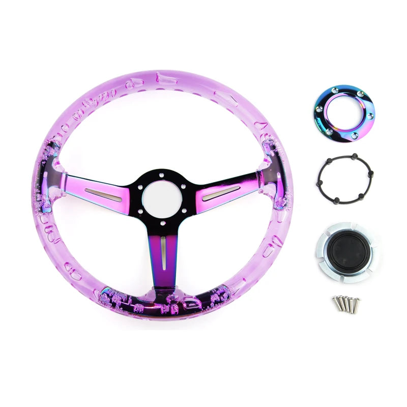 Volant Sport Acrylique Transparent 340 mm 14 Pouces Moyeu Néochrome