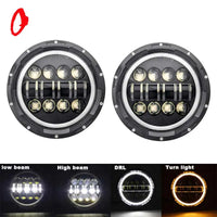 2 Phares LED Ronds 7 Pouces Halo Land Rover Defender Lada Niva Beetle Classique avec Culot H4 et Anneau Ambre